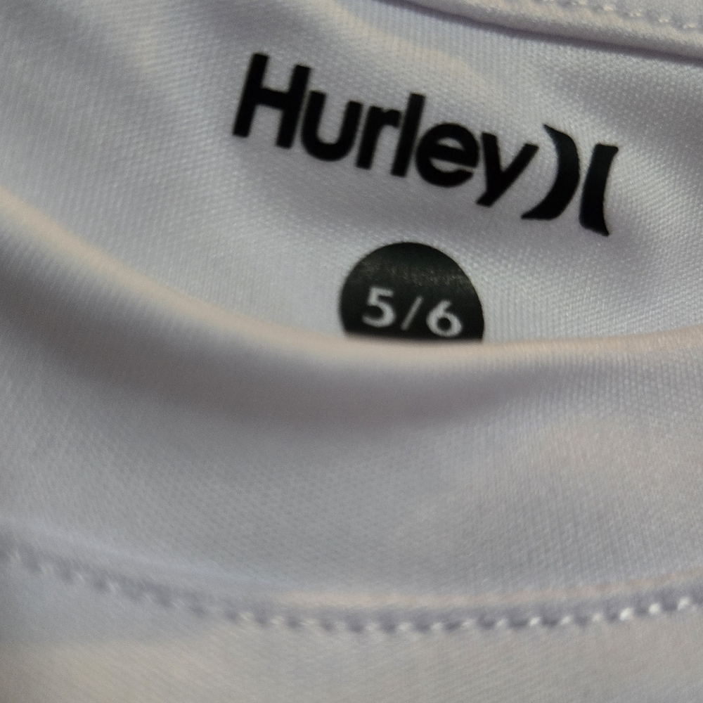 Hurley White Long Sleeve with Palm Tree Design UPF 50+ Size 5/6 - Picture 6 of 7